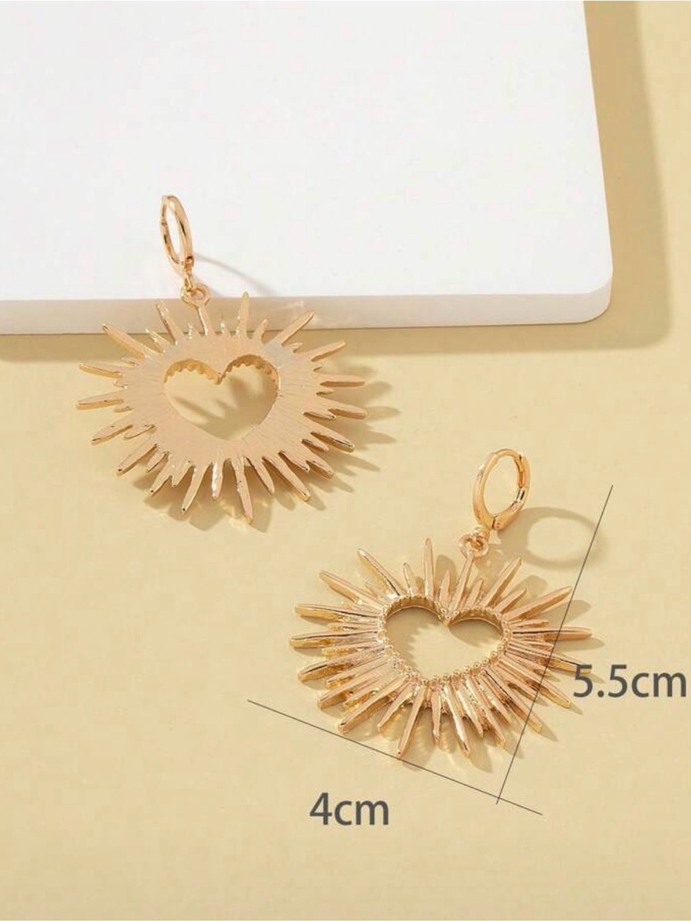 Radiant Heart Sunburst Drop Earrings - Gold Tone - Picture 3 of 3